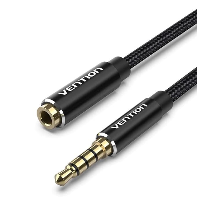 Кабел Vention BHCBG, от 3.5mm жак(м) към 3.5mm жак(ж), 1.5m, черен, екраниран