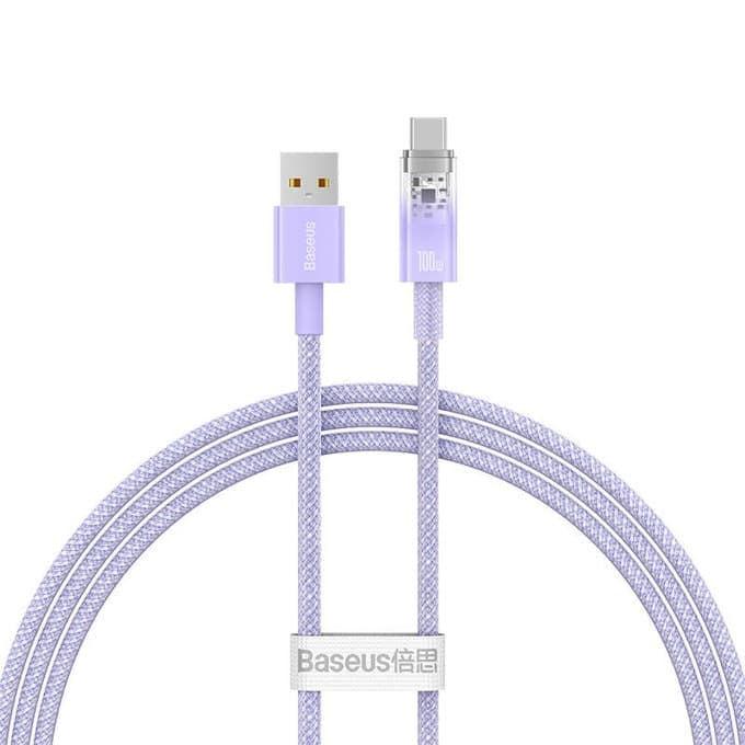 Кабел Baseus Explorer CATS010405, от USB A(м) към USB C(м), 1m, 100W, лилав