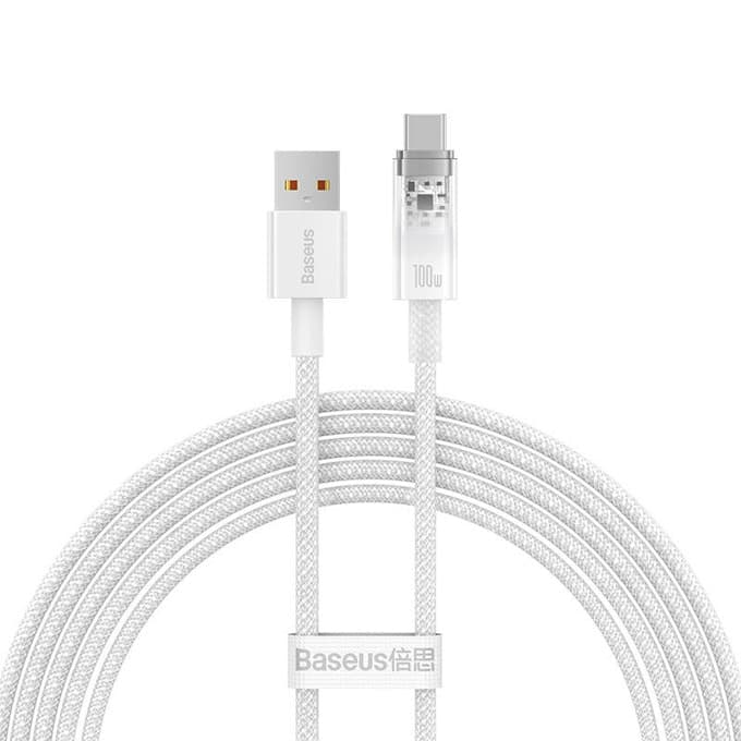 Кабел Baseus Explorer CATS010502, от USB A(м) към USB C(м), 2m, 100W, бял