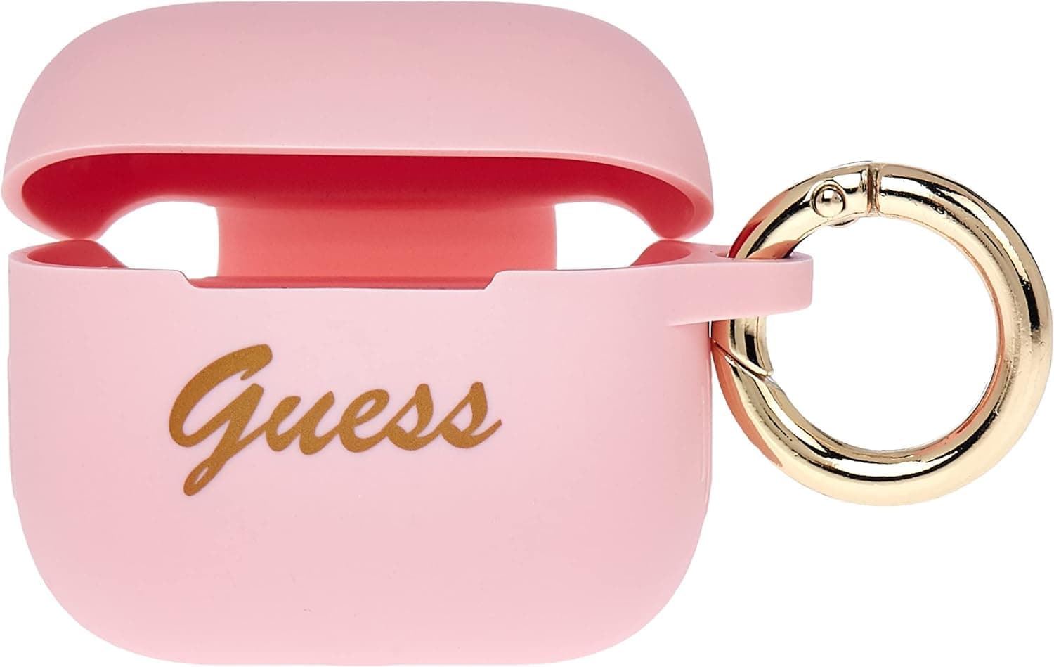 Защитен калъф Guess AirPods 3 Silicone Vintage Script Case, за Apple Airpods 3, силиконов, с карабинер, розов