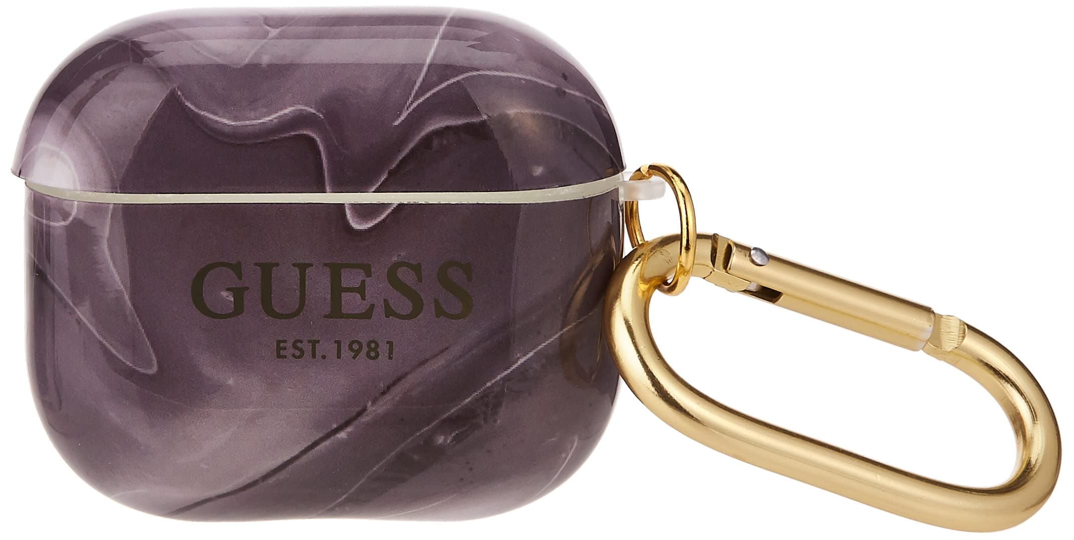 Защитен калъф Guess AirPods 3 Shiny Marble Silicone Case, за Apple Airpods 3, силиконов с карабинер, черен