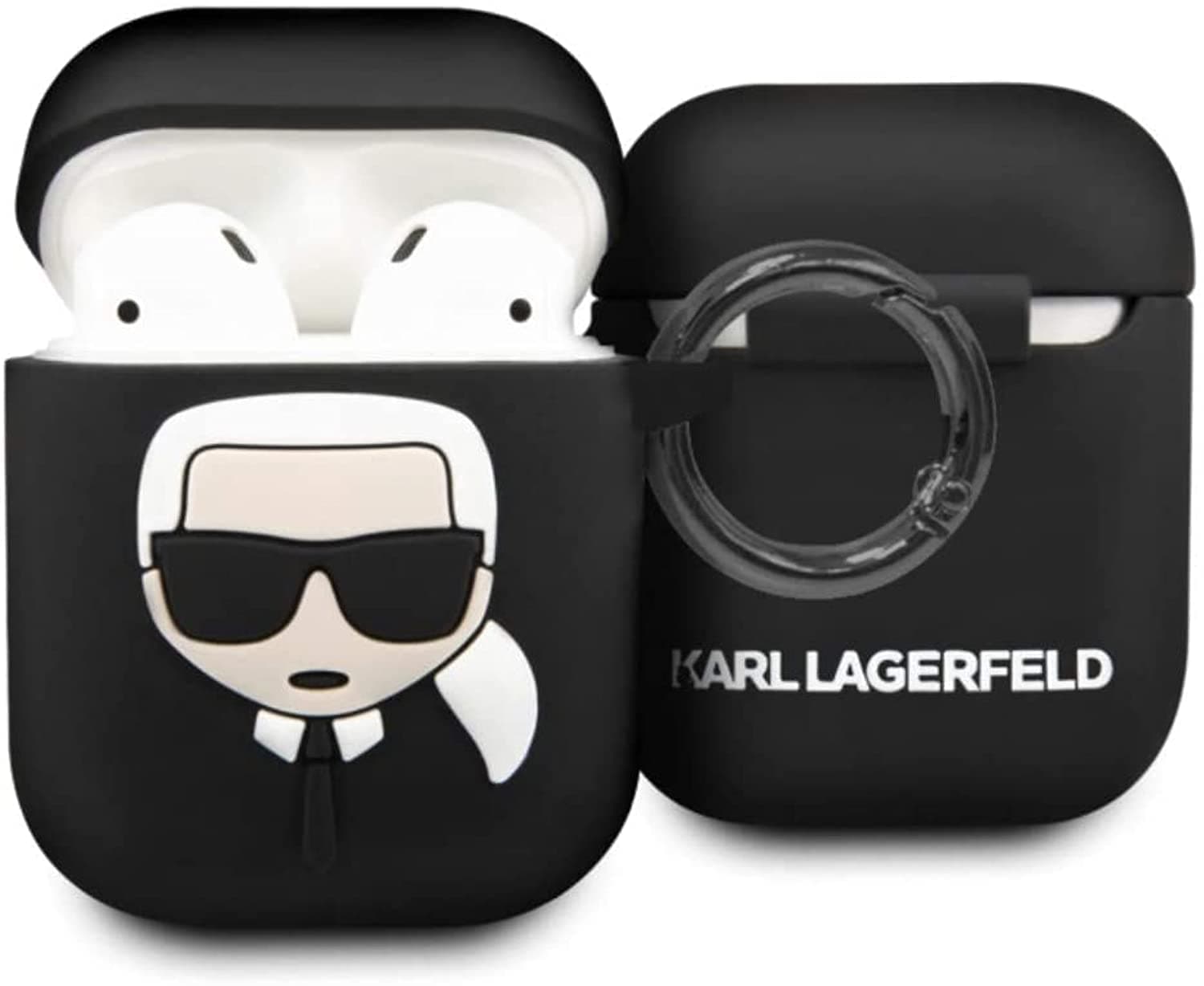 Защитен калъф Karl Lagerfeld Ikonik Silicone Case, за Apple Airpods/Airpods 2, силиконов, с карабинер, черен