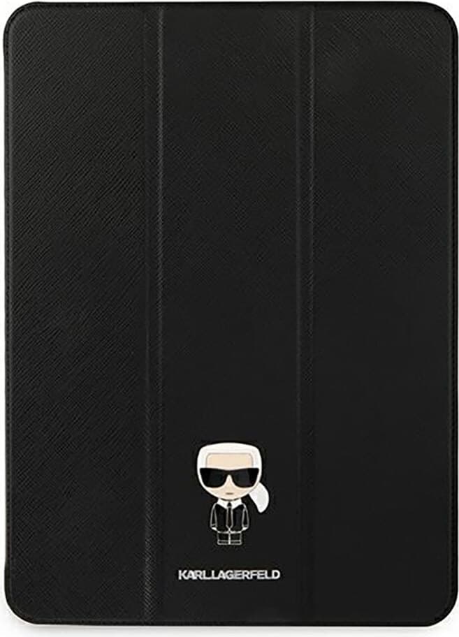 Дизайнерски кожен кейс с поставка за iPad Pro 11 M1 (2021), iPad Pro 11 (2020), iPad Pro 11 (2018) - Karl Lagerfeld Saffiano Karl Metal Logo Folio Case (черен)