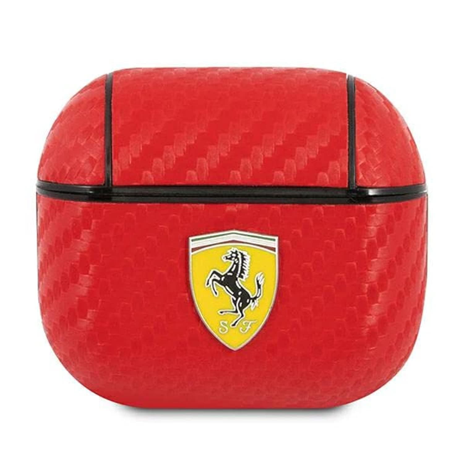Предпазители Ferrari PU Carbon Leather Case, за Apple Airpods 3, кожен кейс, червен