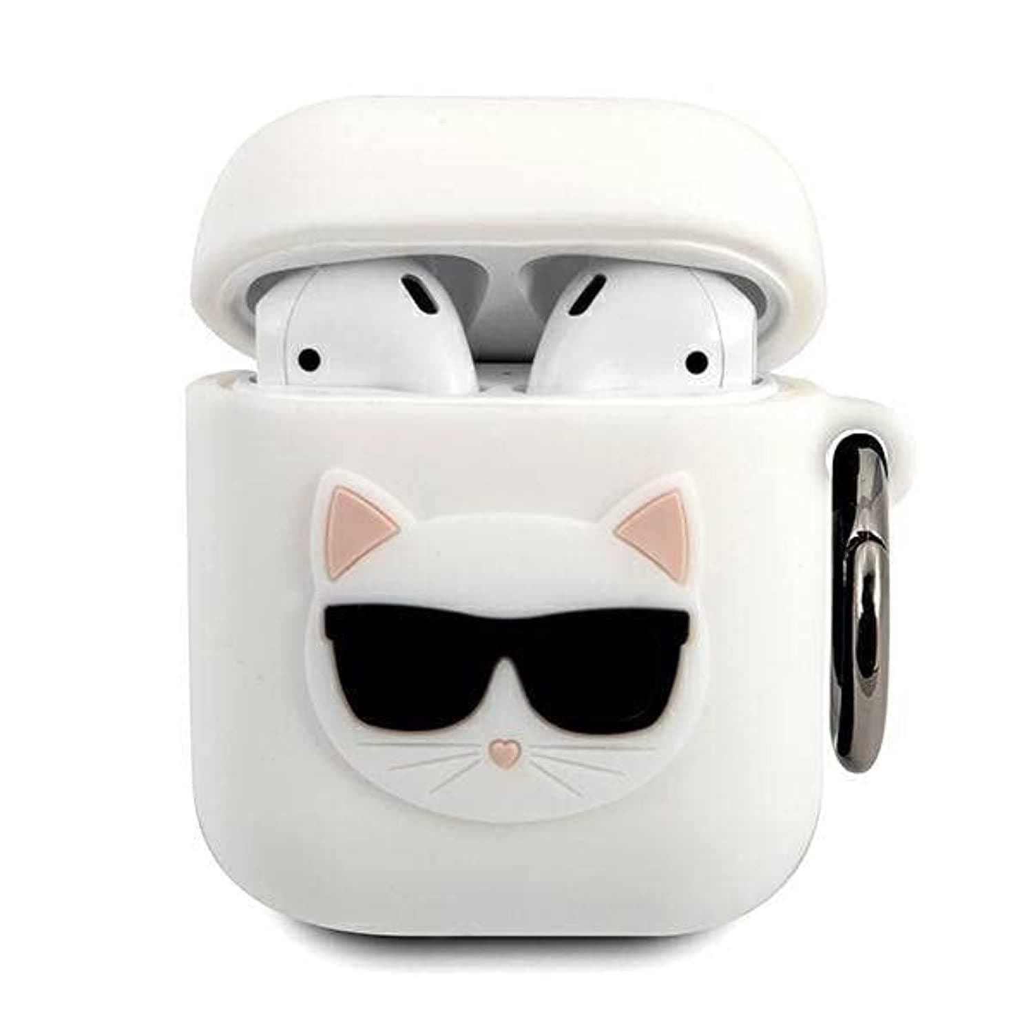 Предпазители Karl Lagerfeld Airpods Choupette Silicone Case, за Apple Airpods/2,силиконов, с карабинер, бял