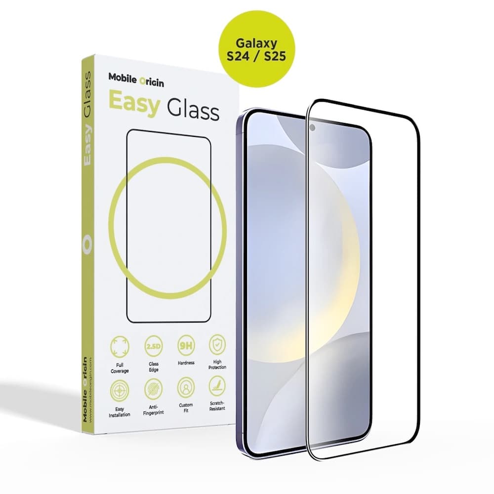 Стъклено защитно покритие за дисплея на Samsung Galaxy S25, Galaxy S24 - Mobile Origin EasyGlass Full Cover Tempered Glass (черен-прозрачен)
