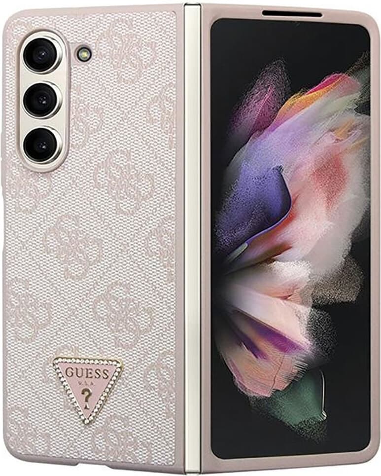 Дизайнерски кожен кейс за Samsung Galaxy Z Fold5 - Guess 4G Triangle PU Leather Hard Case (розов)