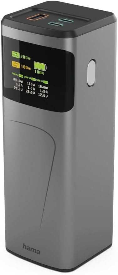 HAMA Външна батерия High Power, 200 W, 24000 mAh, 2x USB-C, USB-A, бързо зареждане
