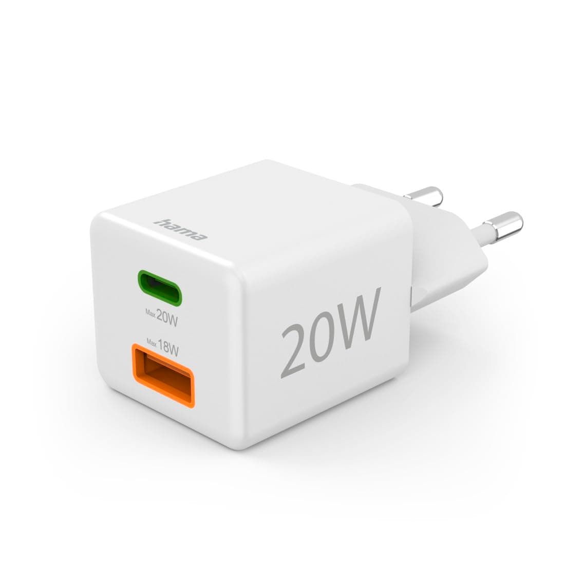 HAMA Бързо мини зарядно 1x USB-C, 1x USB-A, PD, 20 W, бяло
