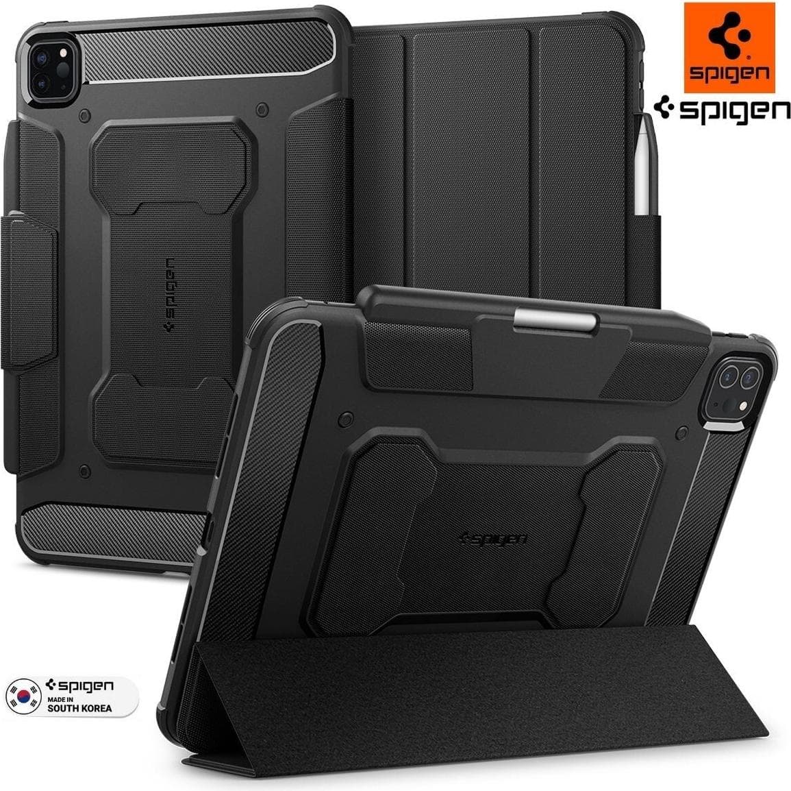 Хибриден удароустойчив кейс с поставка за iPad Pro 11 (2024) - Spigen Rugged Armor Pro Case (черен)
