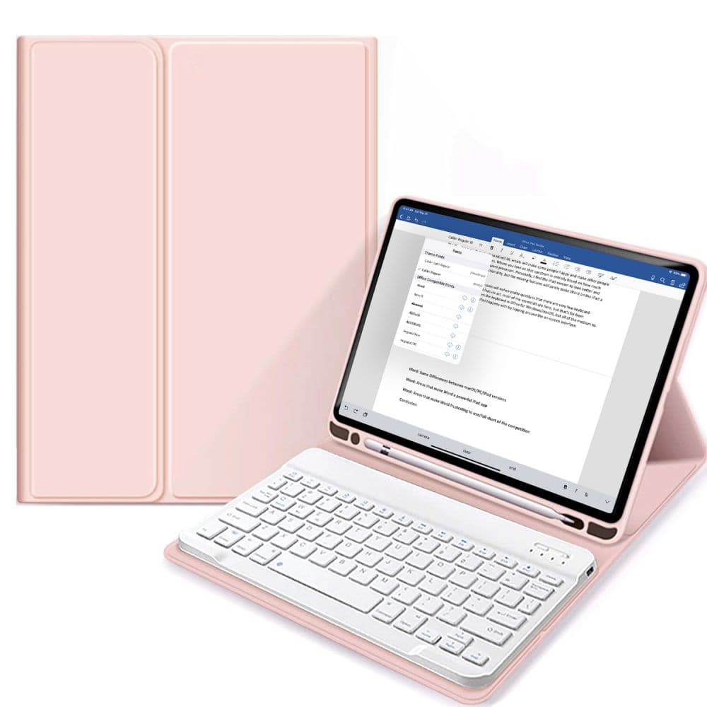 Кожен калъф и безжична блутут клавиатура за iPad 9 (2021), iPad 8 (2020), iPad 7 (2019) - Tech-Protect SC Pen Case and Bluetooth Keyboard (розов)