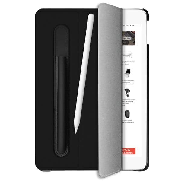 Полиуретанов калъф и поставка с отделение за Apple Pencil за iPad 9 (2021), iPad 8 (2020), iPad 7 (2019) - Macally Stand Pen Case (черен)