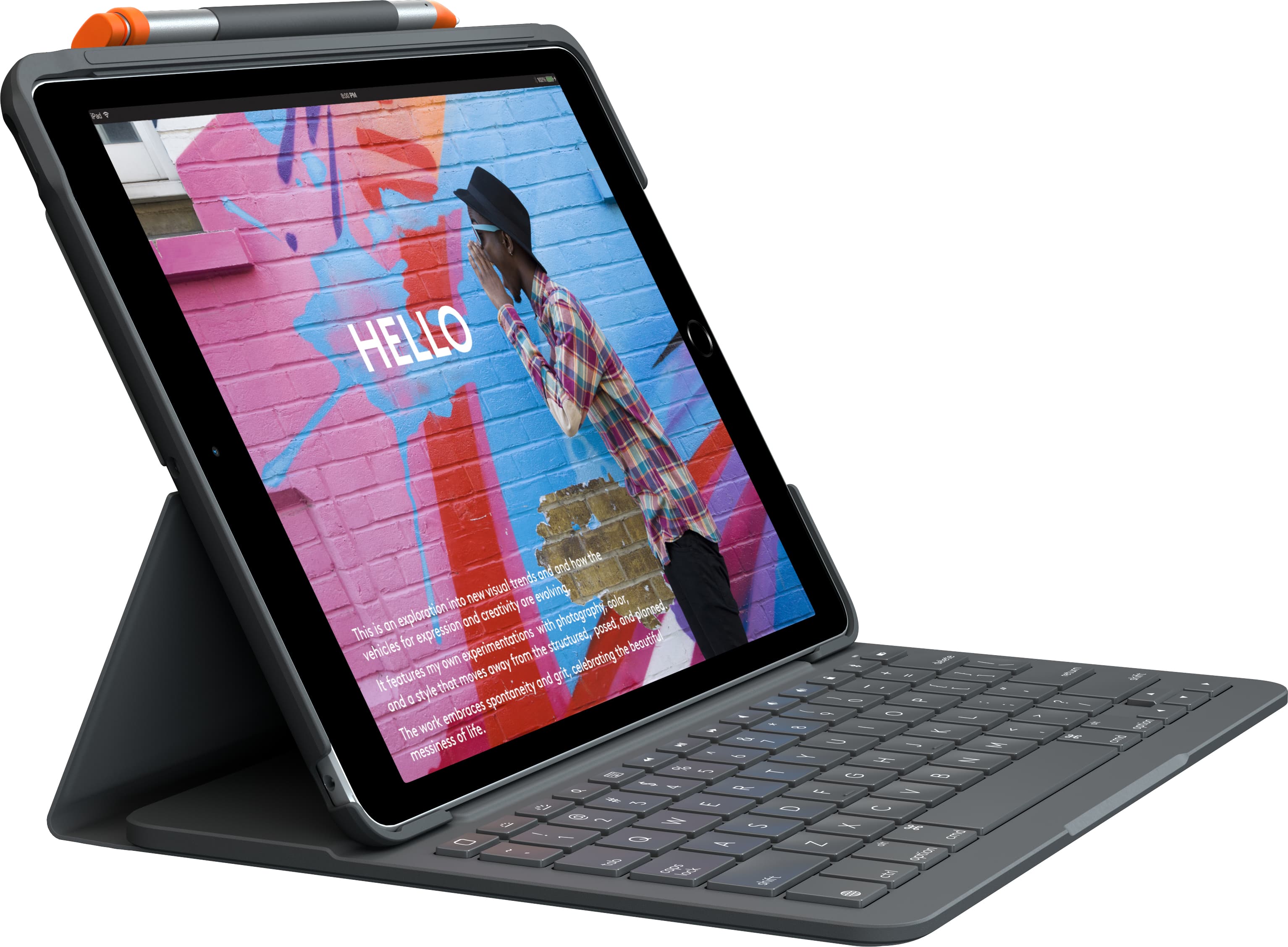 Безжична клавиатура, кейс и поставка за iPad 7 (2019), iPad 8 (2020), iPad 9 (2021) - Logitech Slim Keyboard Folio (черен)