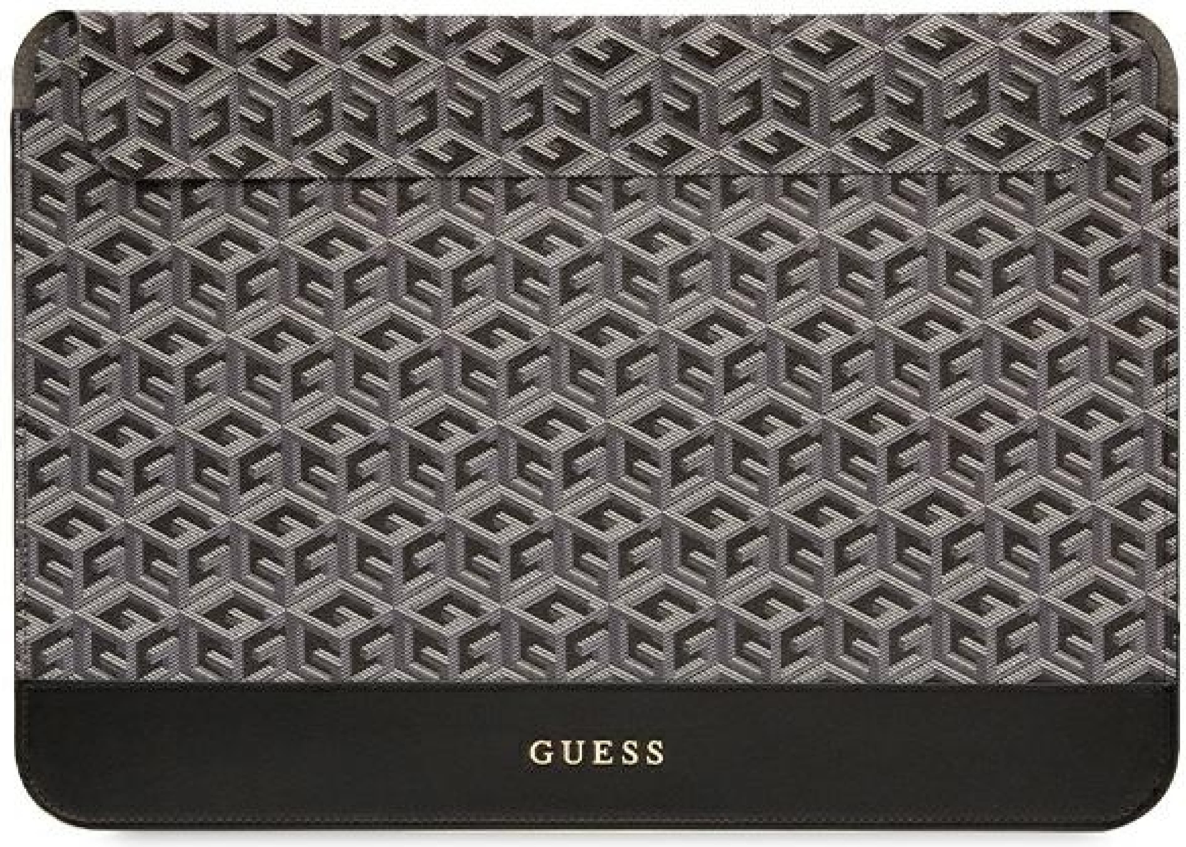 Дизайнерски кожен калъф за MacBook Air 13, MacBook Pro 13, MacBook Pro 14 и лаптопи до 14 инча - Guess PU G Cube Leather Laptop Sleeve 14 (черен)