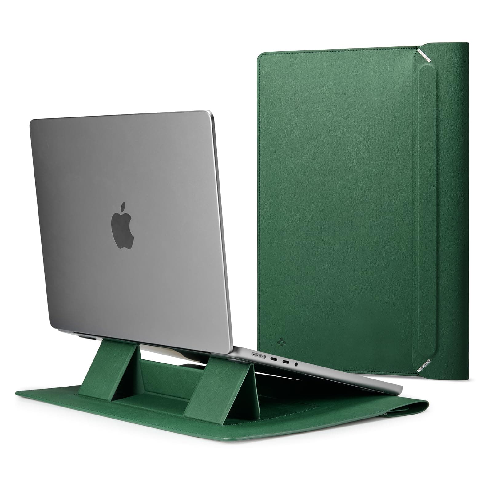 Кожен калъф с поставка за MacBook и преносими компютри до 16 инча - Spigen Valentinus S Laptop Sleeve 16 (зелен)