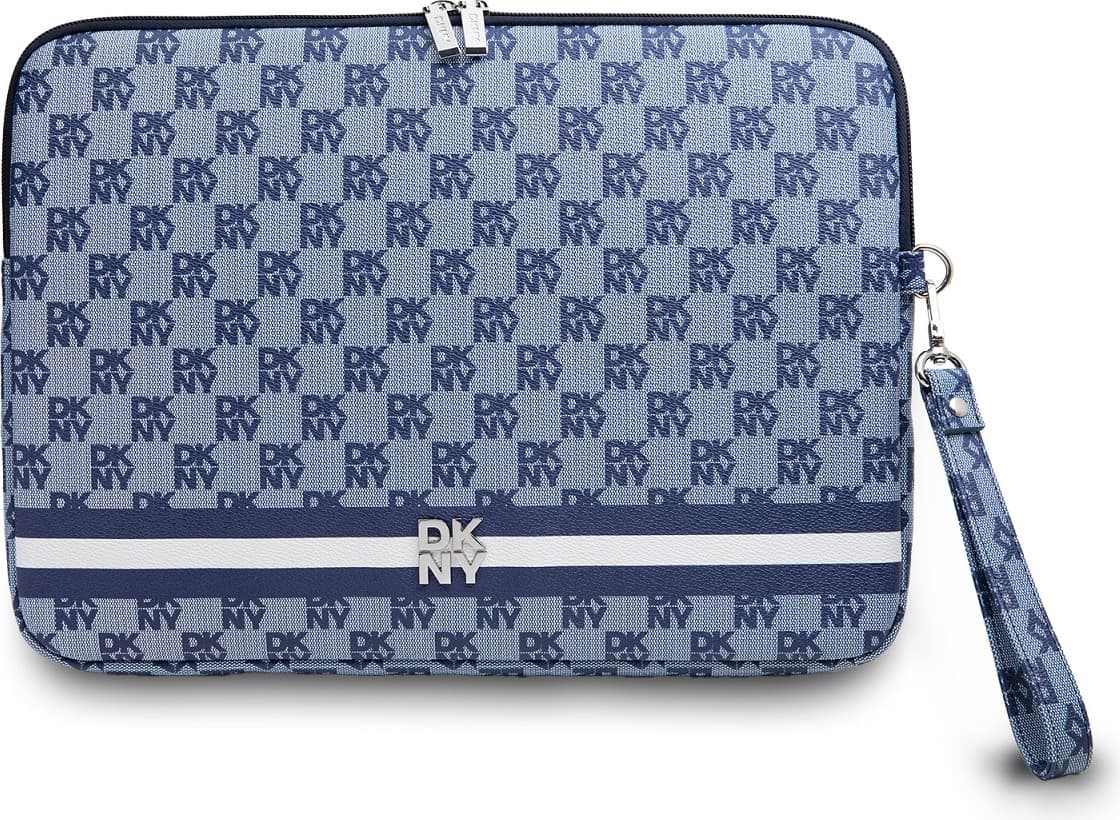 Дизайнерски кожен калъф за MacBook Air 13, MacBook Pro 13, MacBook Pro 14 и лаптопи до 14 инча - DKNY PU Leather Checkered Pattern and Stripe Laptop Sleeve (син)