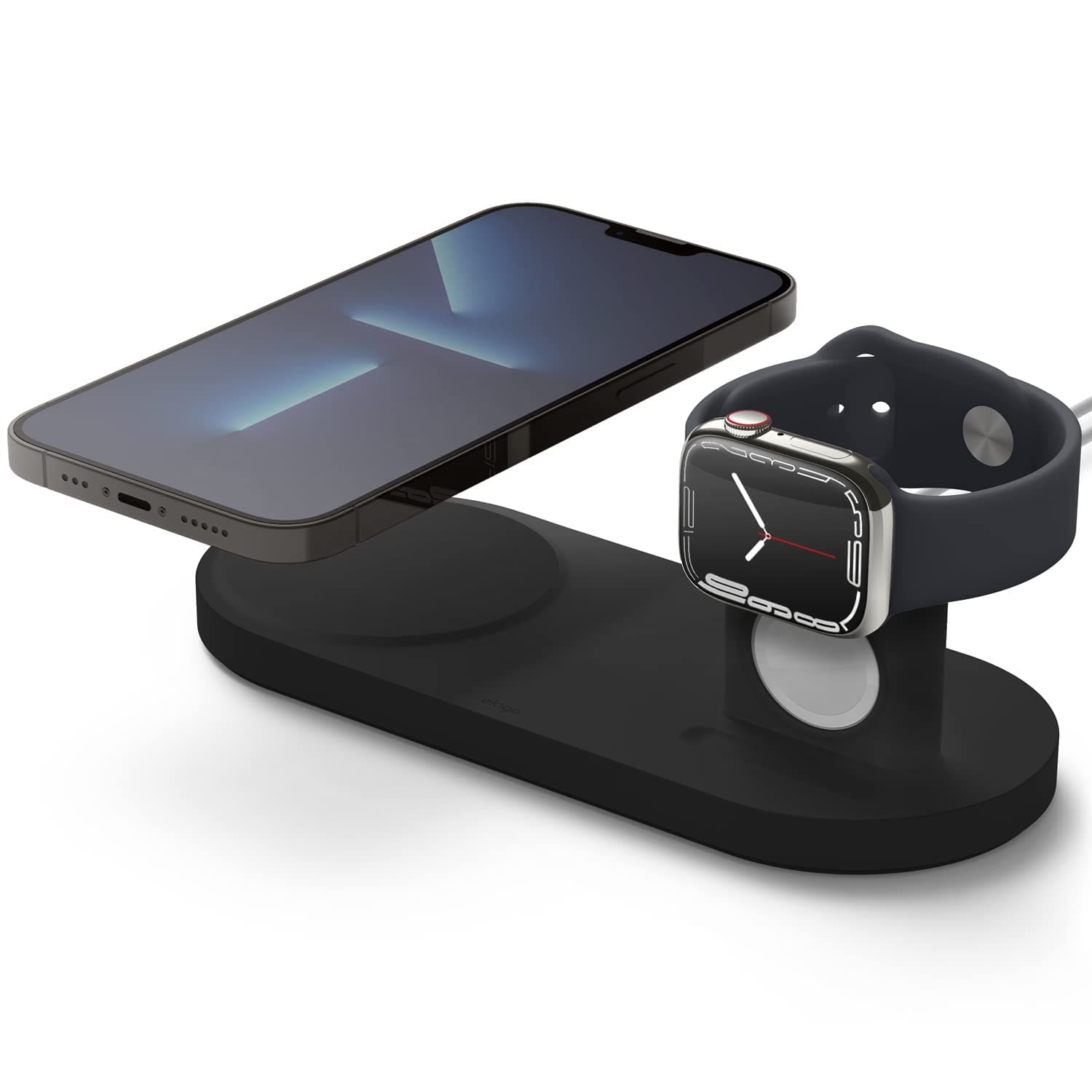 Силиконова поставка Elago, MagSafe Charging Hub Duo Watch, поставка за зареждане на iPhone и Apple Watch, черна
