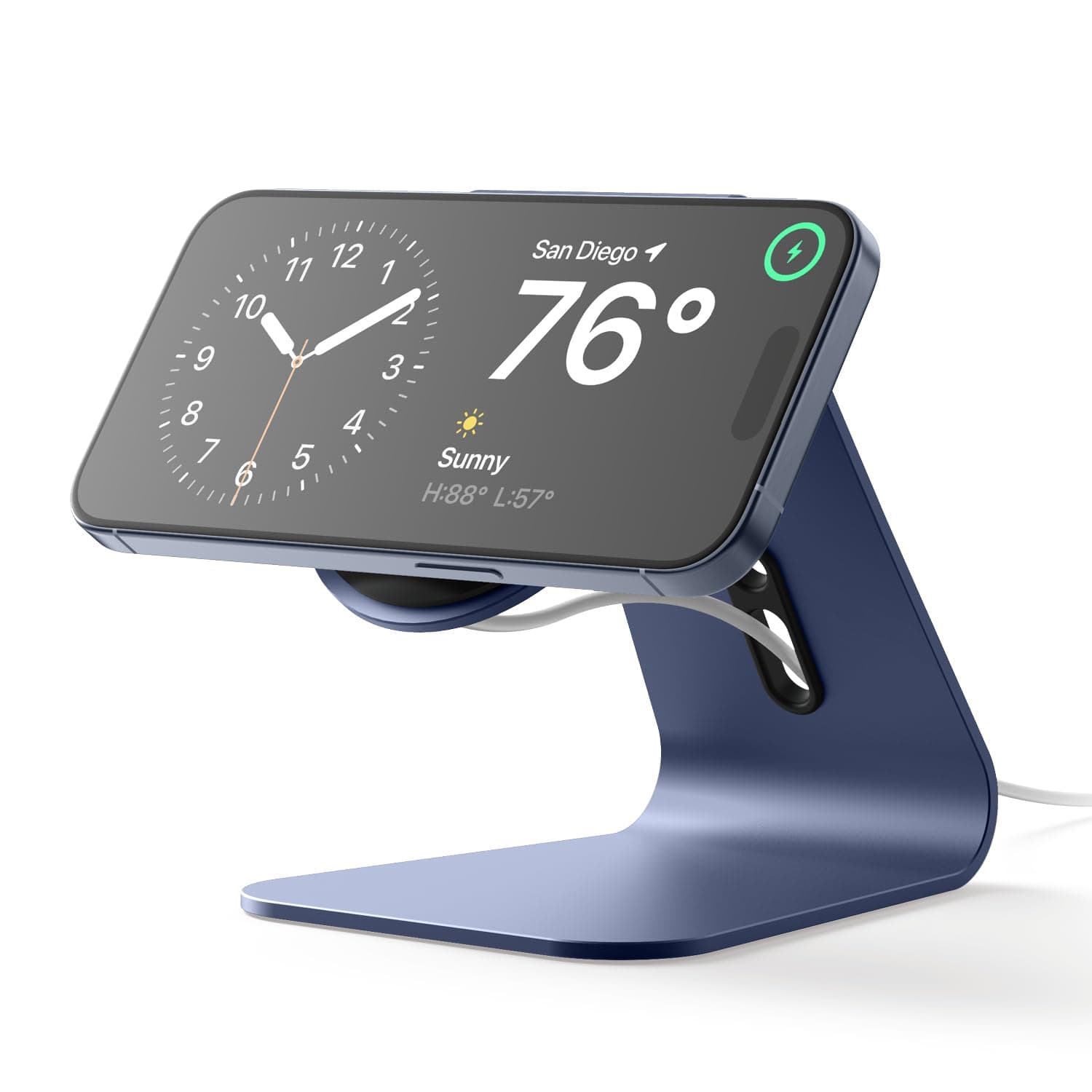 Алуминиева поставка Elago, MS4 Aluminum Charging Stand for MagSafe, за безжично зареждане на iPhone чрез поставяне на Apple MagSafe Charger, тъмносин