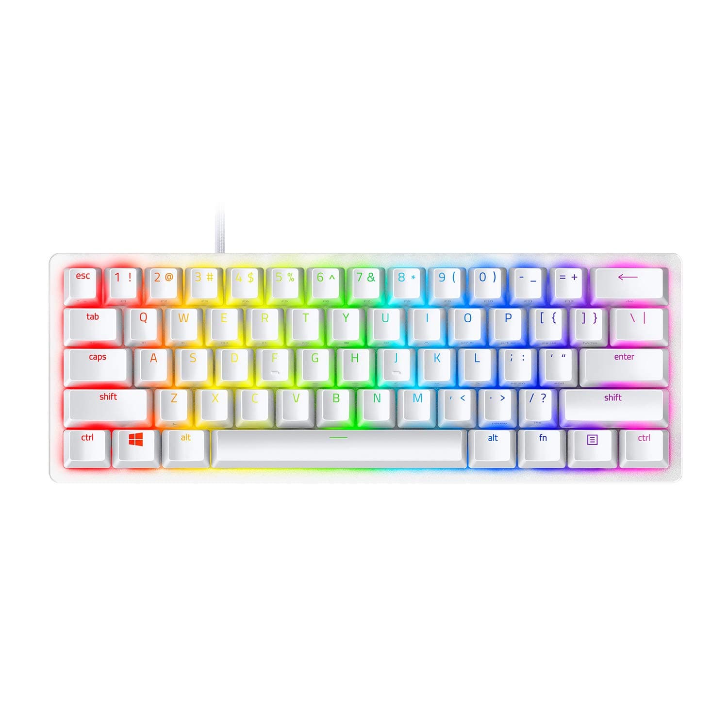 Клавиатура Razer Huntsman Mini - Mercury (RZ03-03390300-R3M1), геймърска, механична, clicky optical суичове, RGB подсветка, US layout, бяла, USB