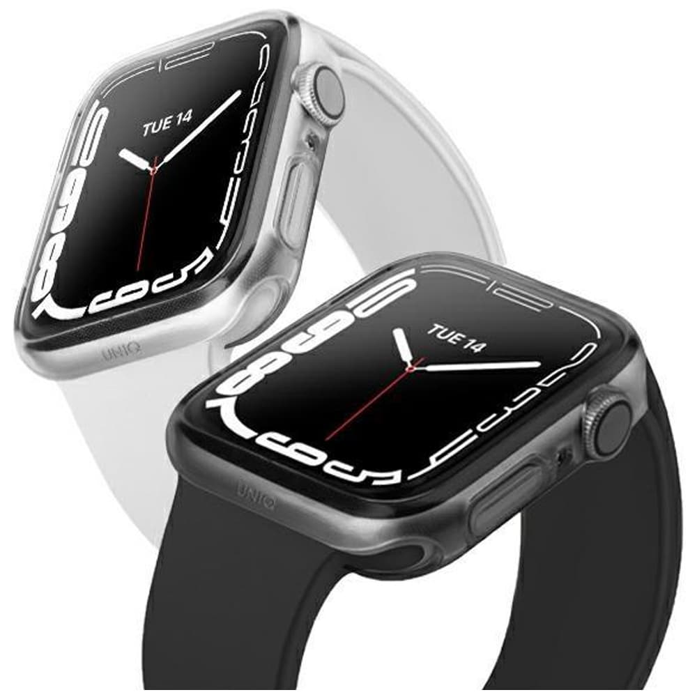 Комплект от два броя качествен силиконов (TPU) кейс за Apple Watch 7 41мм - Uniq Glase Dual Pack Case (прозрачен-черен)