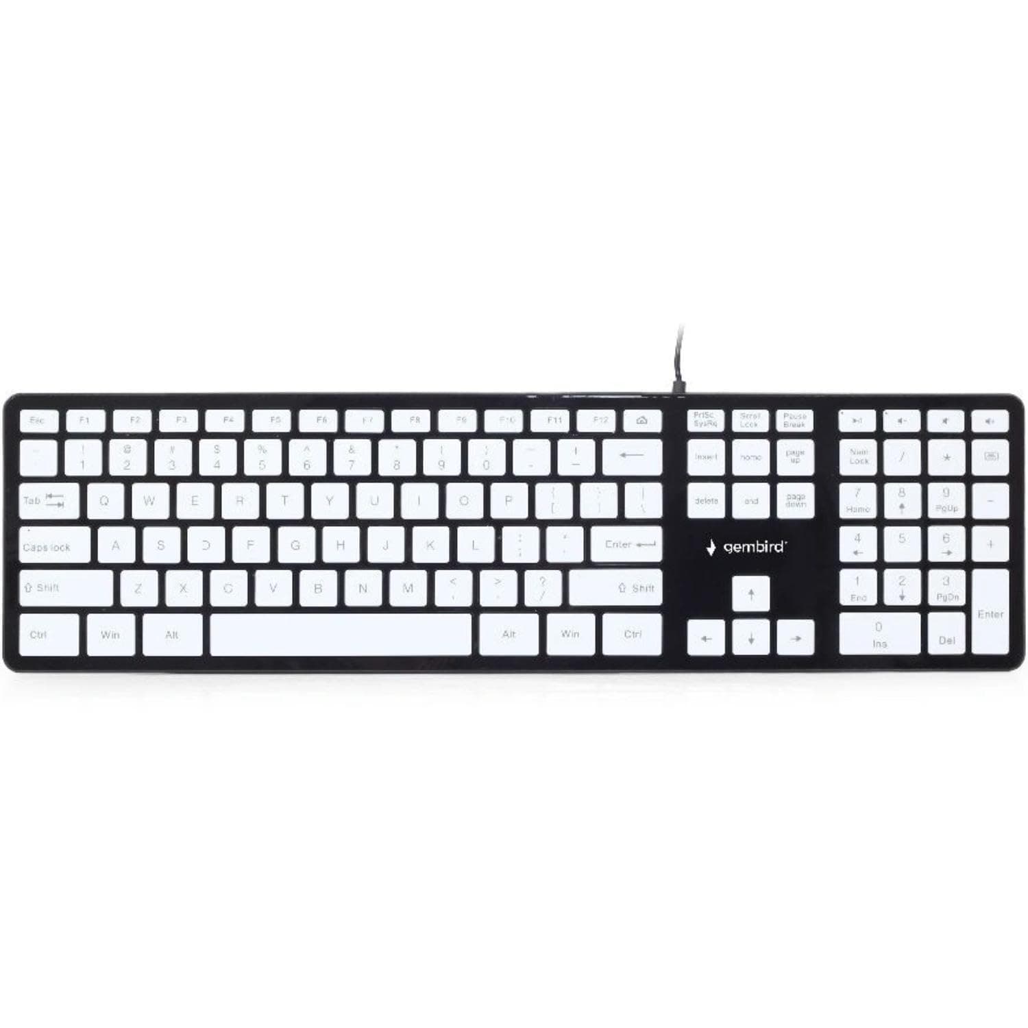 Клавиатура Gembird KB-MCH-02-BKW, жична, slim дизайн, черно/бяла, USB