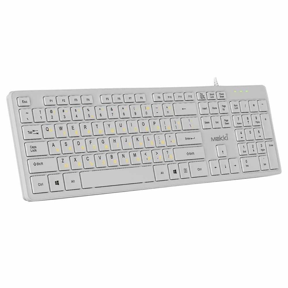 Клавиатура Makki Low profile Chocolate, нископрофилни клавиши, бяла, USB