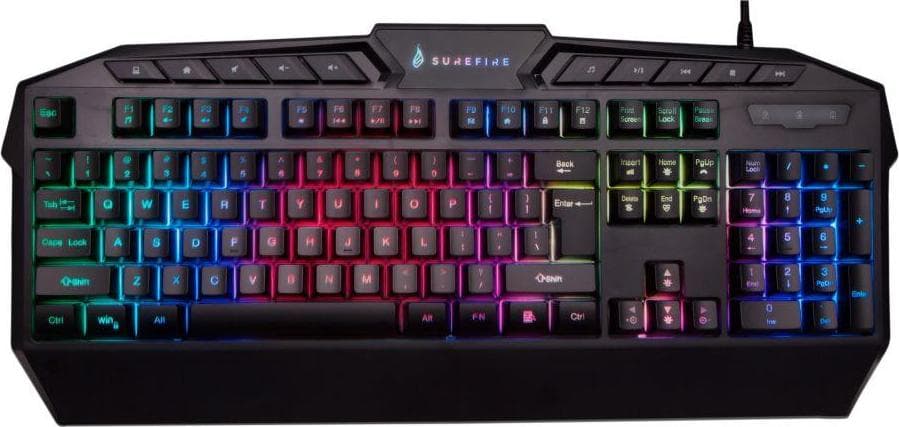 Клавиатура SureFire Kingpin, мембранна, гейминг, RGB подсветка, черна, USB
