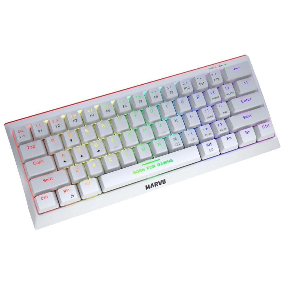 Клавиатура Marvo KG962G-WH-R Hecate 61R, механична, Marvo Red Switch, гейминг, RGB подсветка, бяла, USB