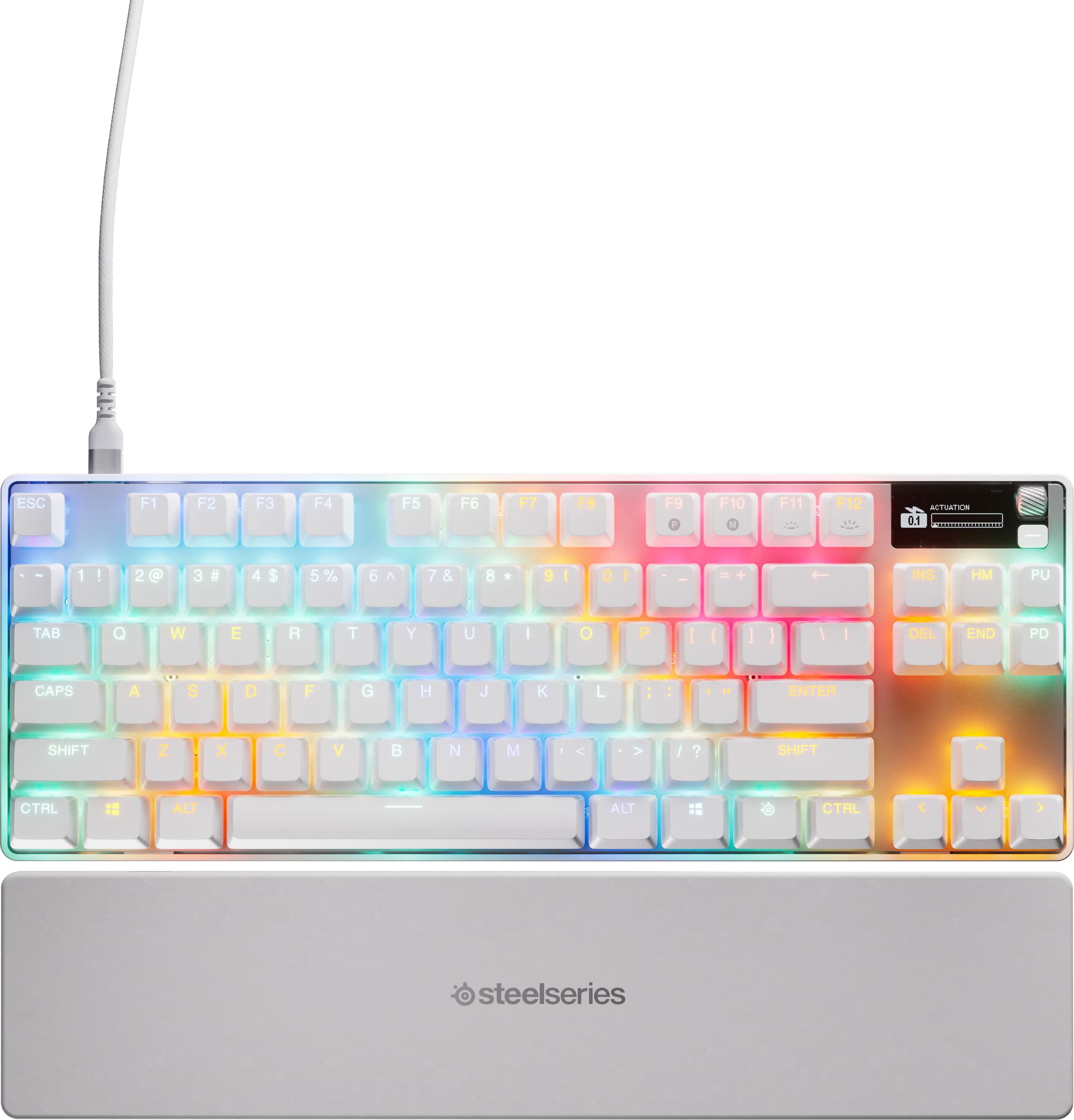 Клавиатура SteelSeries Apex Pro TKL Gen 3, механична, OmniPoint 3.0 Adjustable суичове, гейминг, RGB подсветка, US International подредба, бяла, USB