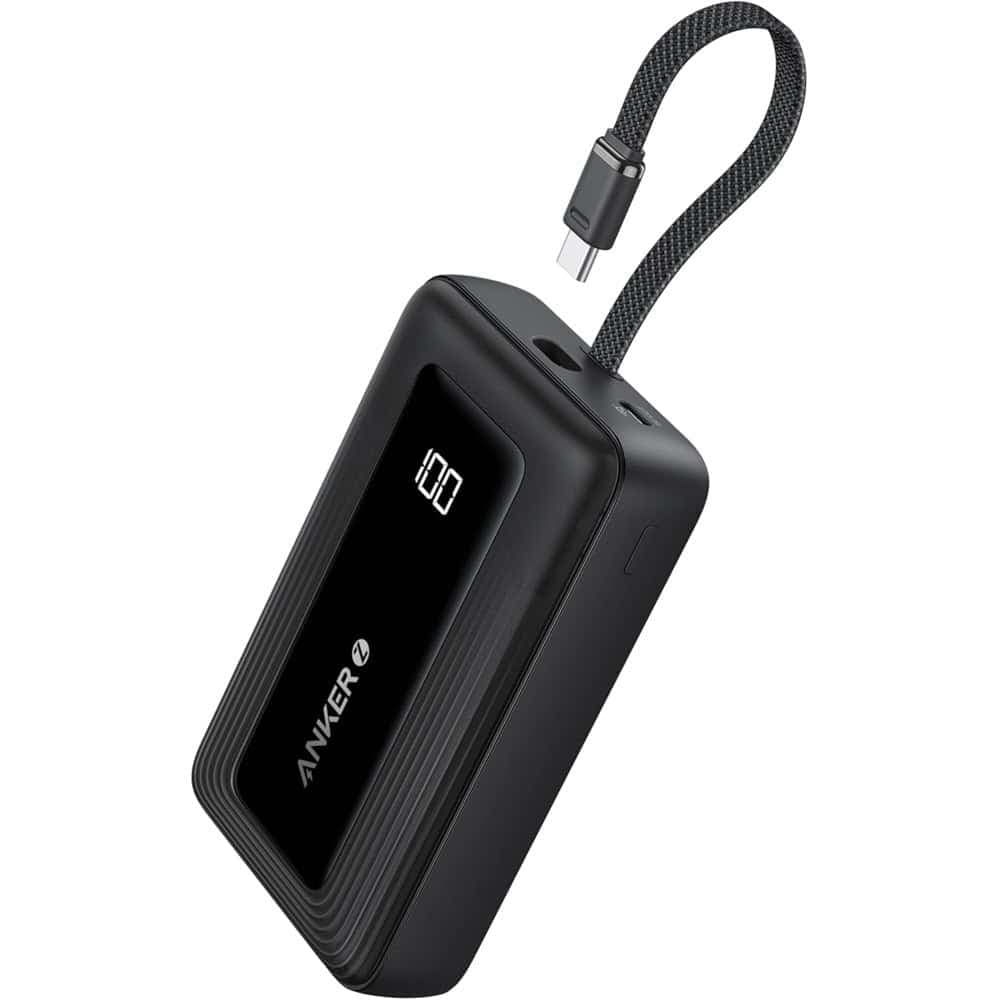 Външна батерия с вграден USB-C кабел, USB-C и USB-A портове и технология за бързо зареждане - Anker Zolo Power Bank 30W 20000 mAh (черен)