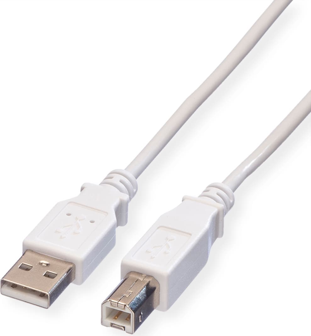 Кабел Roline 11.99.8819, USB A(м) към USB B(м), 1.8m, екраниран, бял