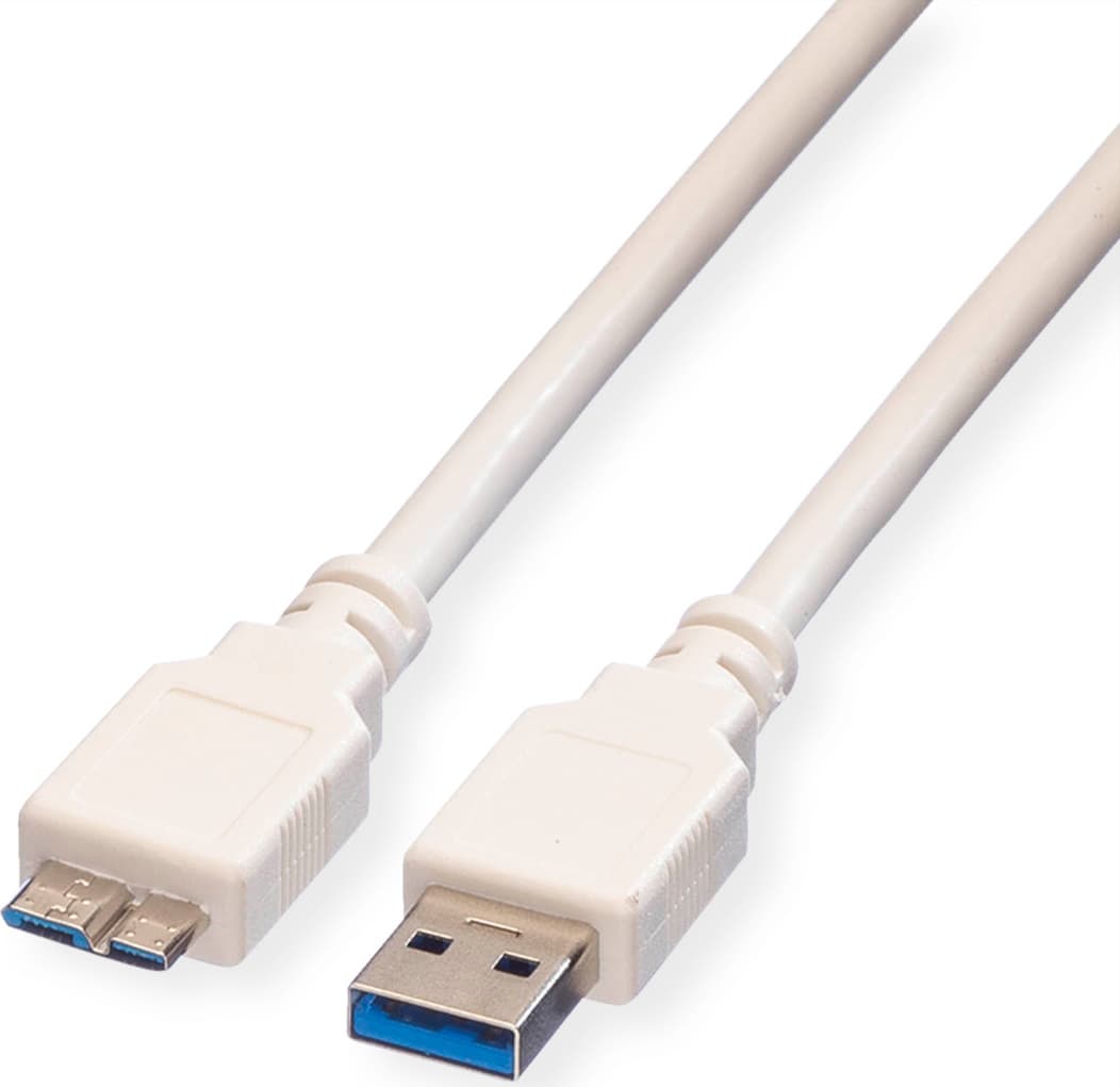 Кабел ROLINE 11.99.8873, USB 3.0 A(м) към USB Micro B(м), 0.8m, бял