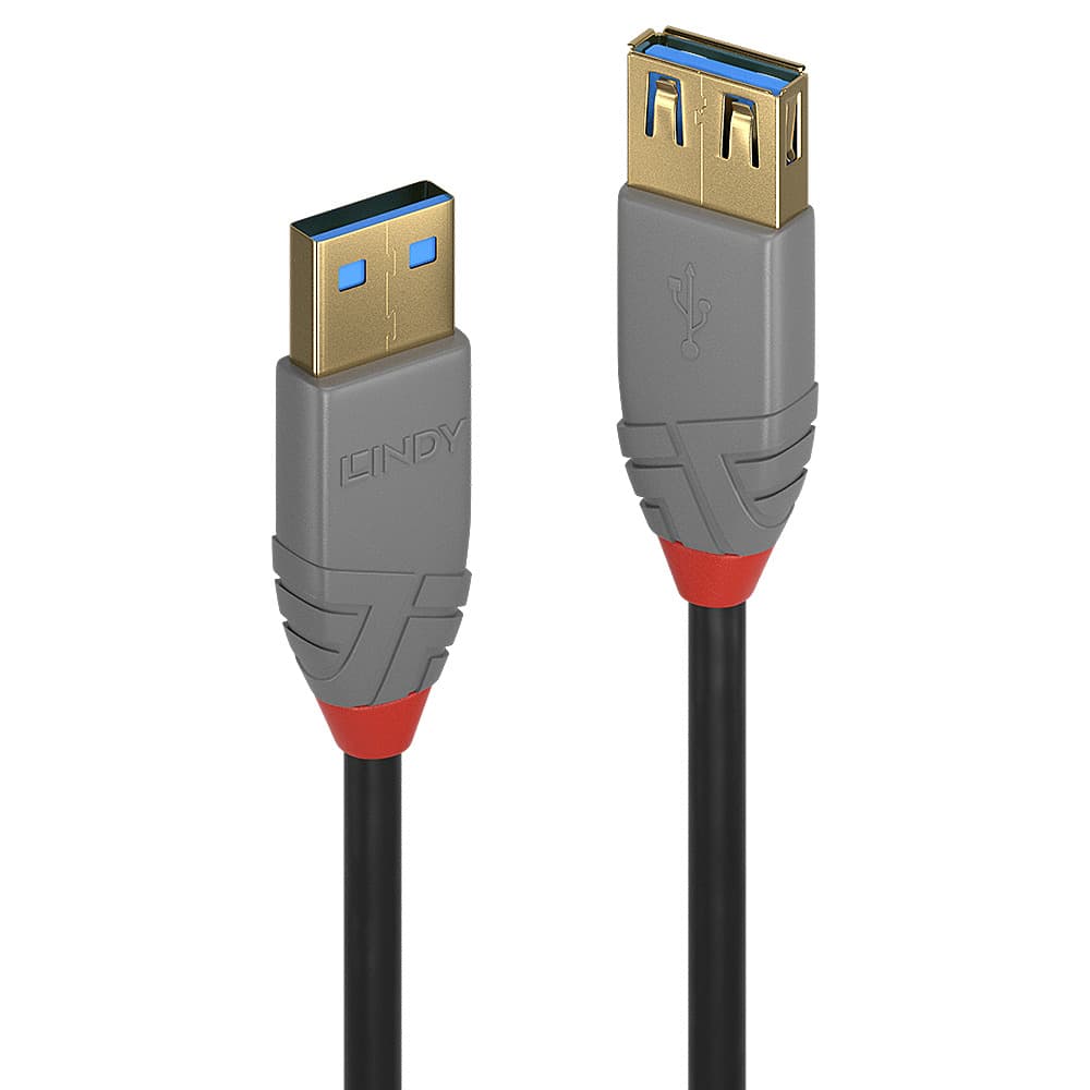 Кабел Lindy Anthra Line, от USB Type-A 3.0 (м) към USB Type-A 3.0 (ж), 3.0 м, черен