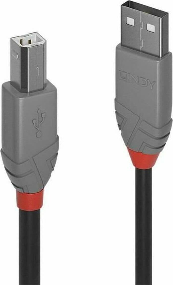 Кабел Lindy Anthra Line, от USB Type-A 2.0 (м) към USB Type-B 2.0 (м), 3.0 м, черен