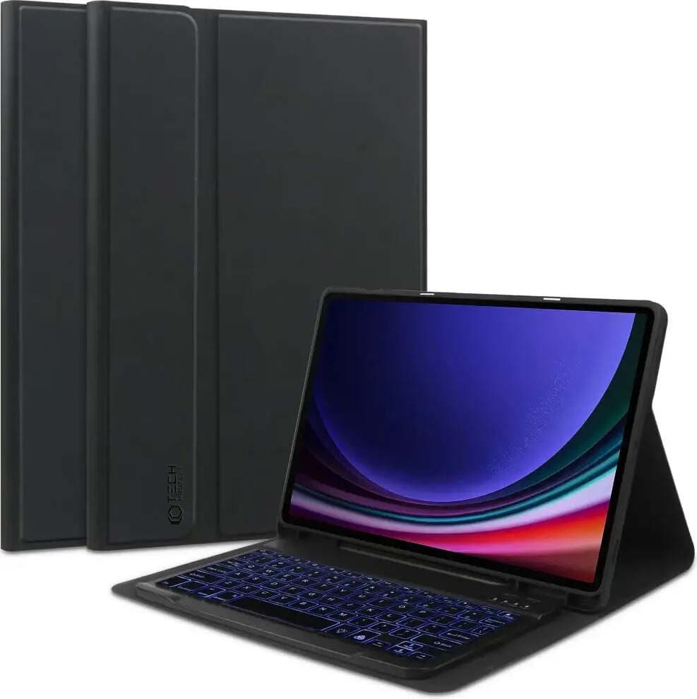 Кожен калъф и безжична блутут клавиатура за Samsung Galaxy Tab S9 Plus - Tech-Protect SC Pen Case and Bluetooth Backlit Keyboard (черен)