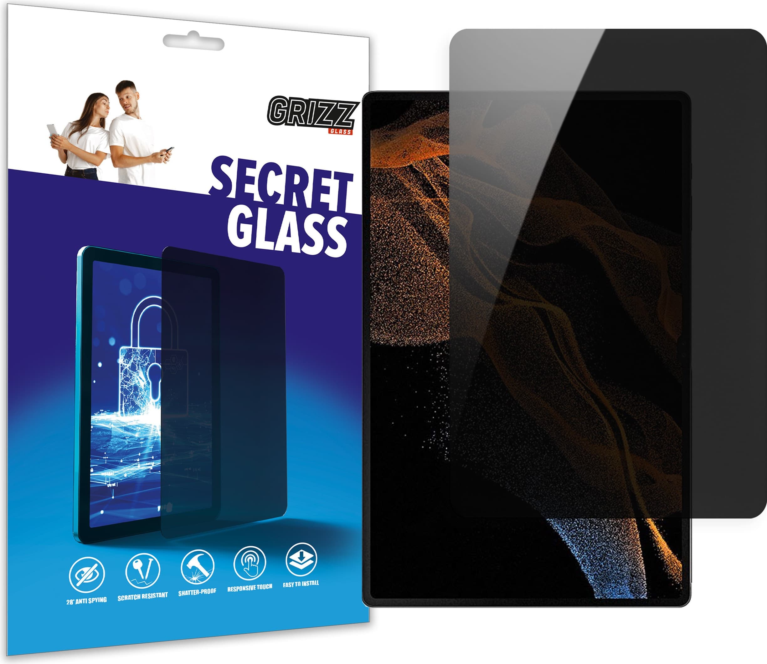 Хибридно защитно покритие с определен ъгъл на виждане за дисплея на Samsung Galaxy Tab S9 Ultra - GrizzGlass SecretGlass Privacy Tempered Glass Protector (прозрачен)
