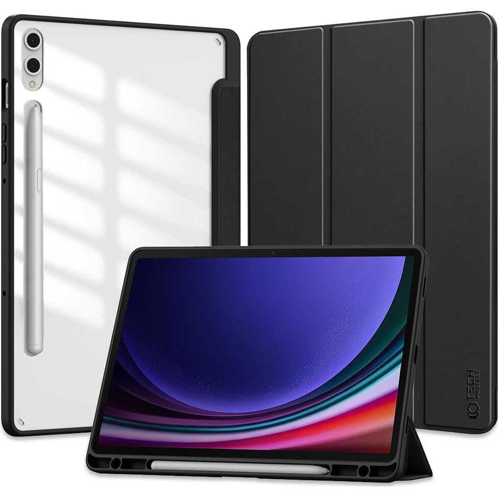Кожен кейс и поставка за Samsung Galaxy Tab S9 Plus (черен-прозрачен) - Tech-Protect SC Pen Hybrid Case