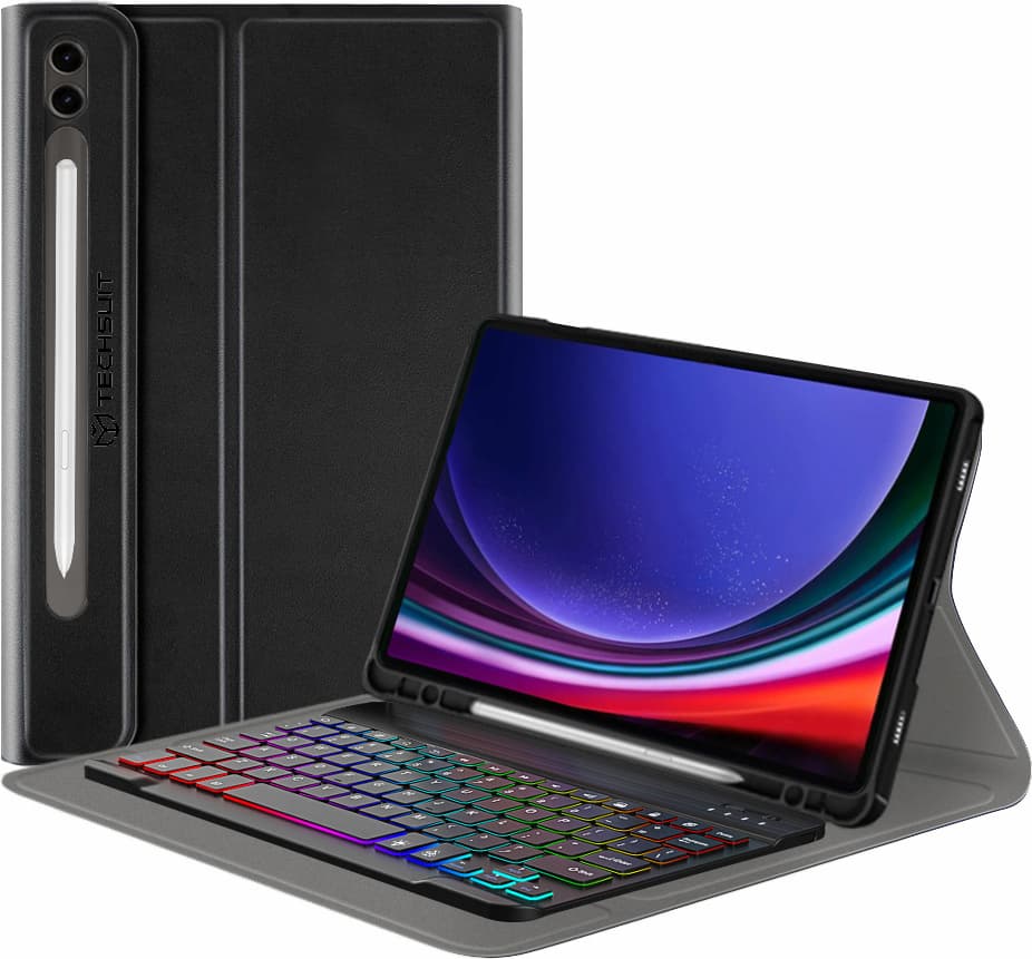 Кожен калъф с безжична блутут клавиатура и отделение за Samsung S-Pen за Samsung Galaxy S10 Plus, Galaxy Tab S9 Plus - Techsuit CozyTab Case and Bluetooth Keyboard (черен)