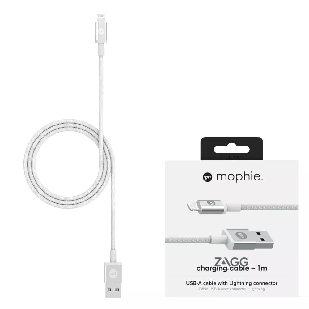 Кабел Mophie Charge and Sync, USB-A (м) към Lightning (м), 1м, бял