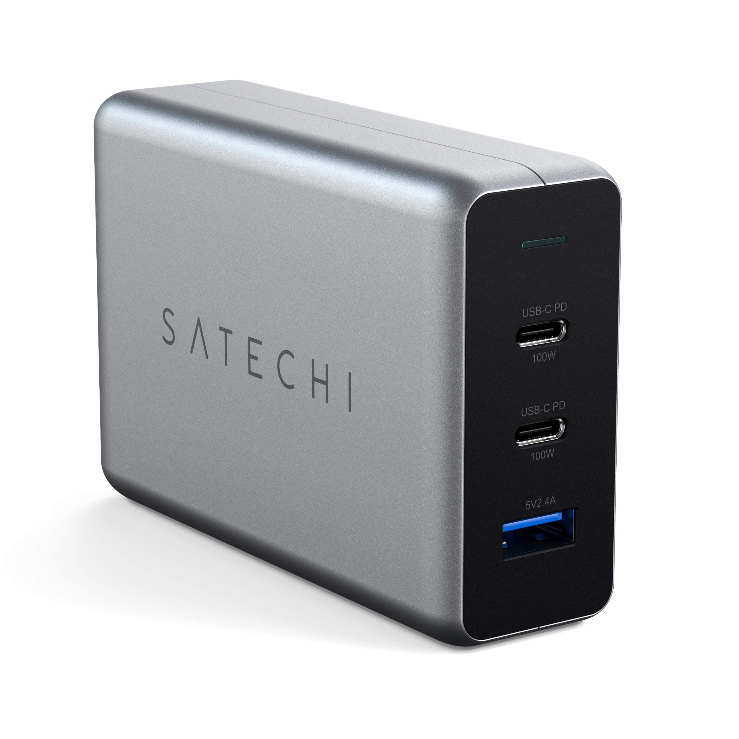 Зарядно устройство Satechi Compact GaN Charger ST-TC100GM-EU, от контакт към 1x USB-A(ж), 2x USB-C(ж), сиво, 100W