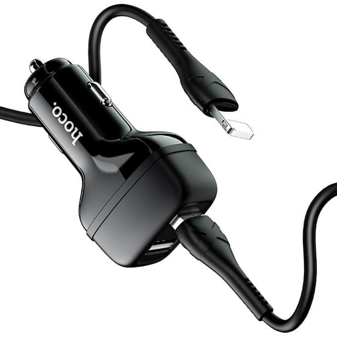 Зарядно за кола Hoco Dual USB Car Charger 4.8A & Lightning Cable Z36, от автомобилна запалка към 2x USB A(ж), 5V/2.4A, черно