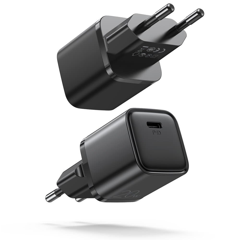 Зарядно устройство Joyroom USB-C PD Wall Charger, от контакт към USB C(ж), 5V3/A; 9V/2A; 9V/2.22A, черно