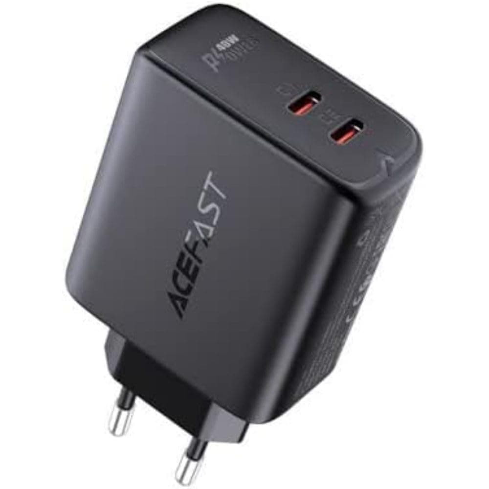 Зарядно устройство Acefast Dual Fast 40W Charger A9 (A9PD40W), от контакт към 2x USB C(ж), черно