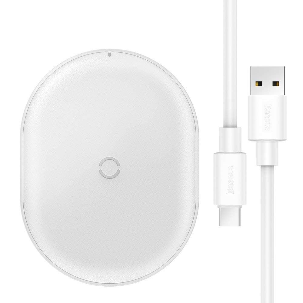 Безжично зарядно Baseus Cobble Wireless Charger (WXYS-02), от USB C(ж) към безжично зареждане, бяло