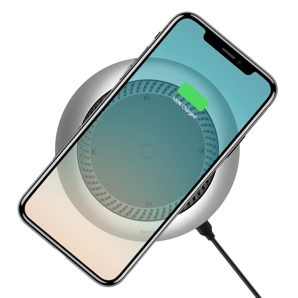 Безжично зарядно Baseus Whirlwind Wireless Charger (CCALL-XU0S), от USB C(ж) към безжично зареждане, сребристо