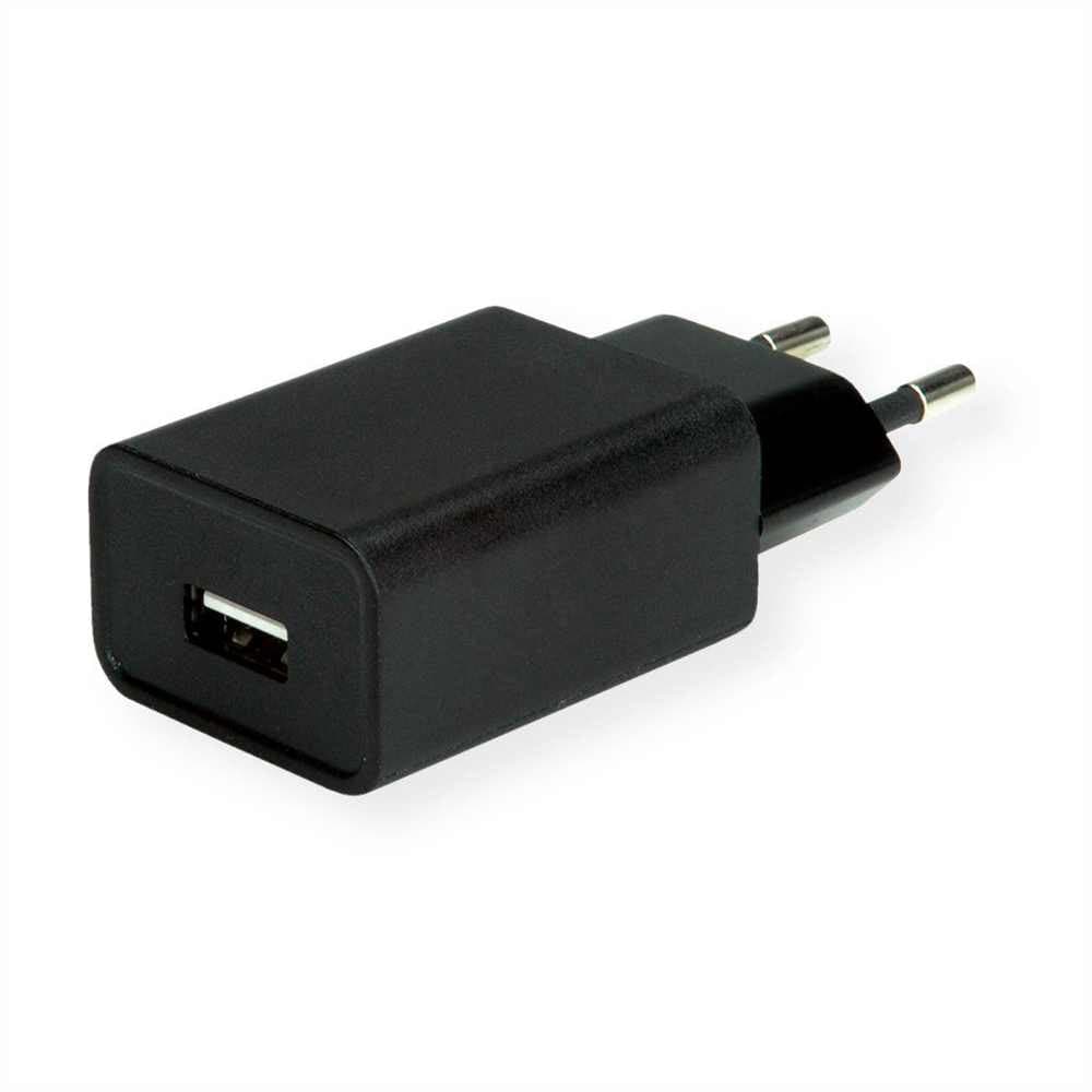 Мрежово зарядно Roline Value 19.99.1092, от контакт към 1x USB-A(ж), 18W, черен