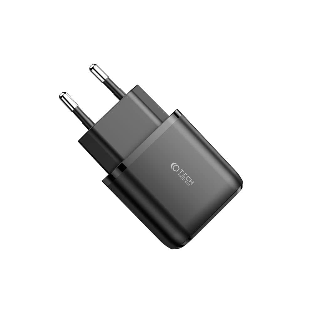 Зарядно устройство Tech-Protect THP1170BLK, от контакт към 1x USB-A(ж)/1x USB-C(ж), 12V/1.67A, 20W, черно