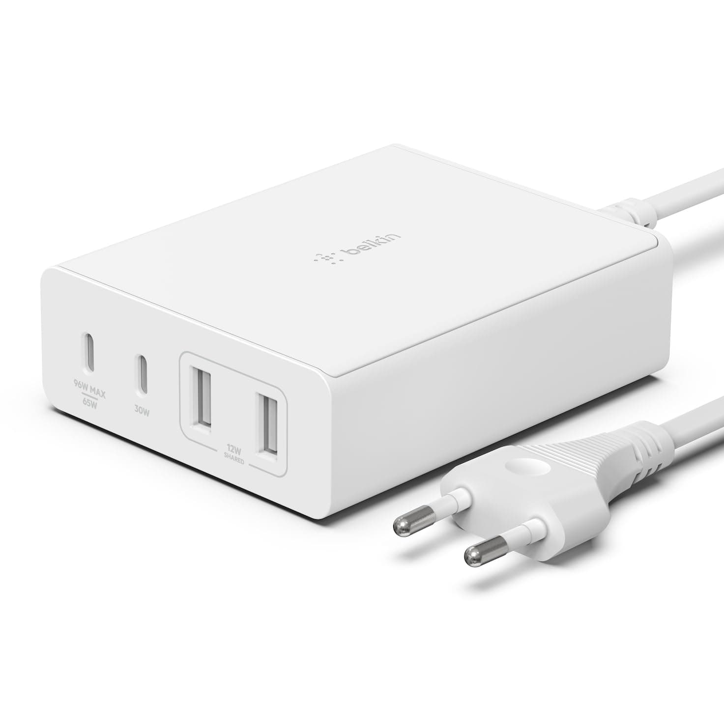 Зарядно устройство Belkin Boost Charge Pro 4-Port GaN Charger, от контакт към 2x USB-A(ж)/2x USB-C(ж), 108W, бяло