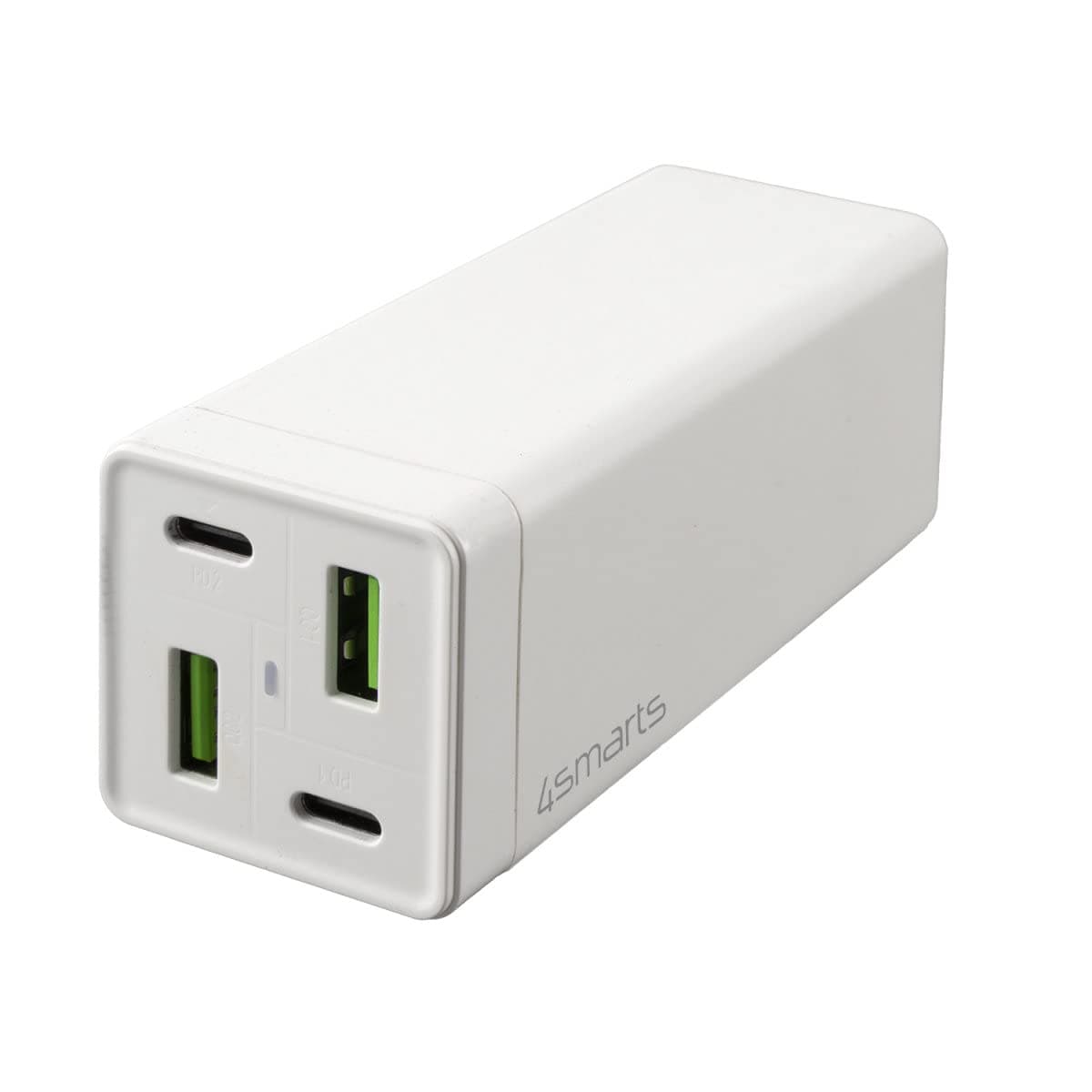 Зарядно устройство 4Smarts MultiGan, от контакт към 2x USB-A(ж)/2x USB-C(ж), 12V/1.5A, 65W, бял