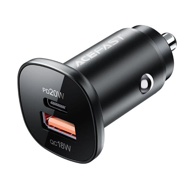 Зарядно за кола Acefast B1 Dual Car Charger 38W, от автомобилна запалка към 1x USB-A(ж)/1x USB-C(ж), 12V/1.5A, 38W, черно